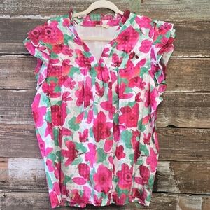 Floral Pink and Green Women's Blouse